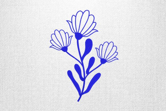 Blue Floral Branch Embroidery Design