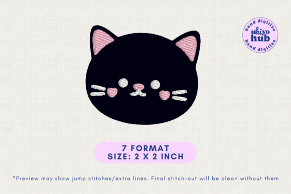 Cute Kawaii Black Cat Embroidery