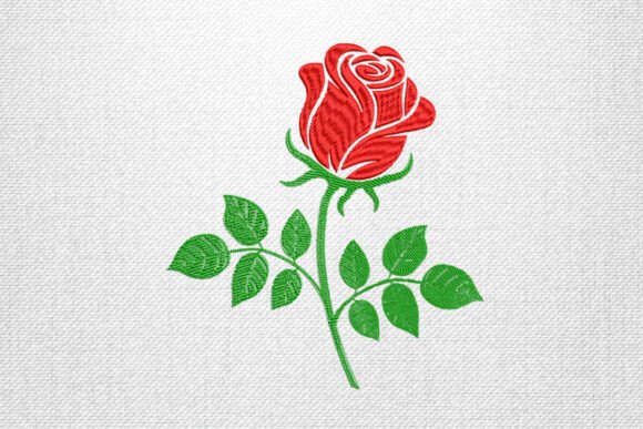 Elegant Rose with Leaves Embroidery