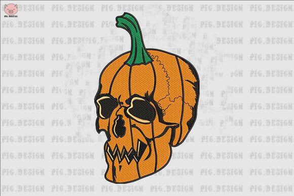 Halloween Pumpkin Skull Embroidery