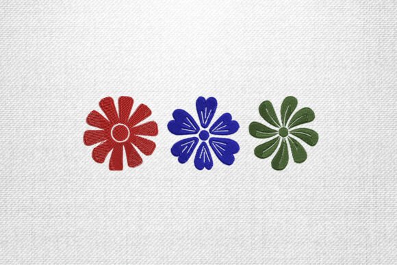 Trio of Colorful Flower Embroidery Design
