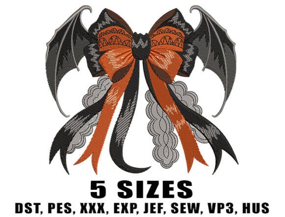 Vampire Bow Wings Embroidery Design